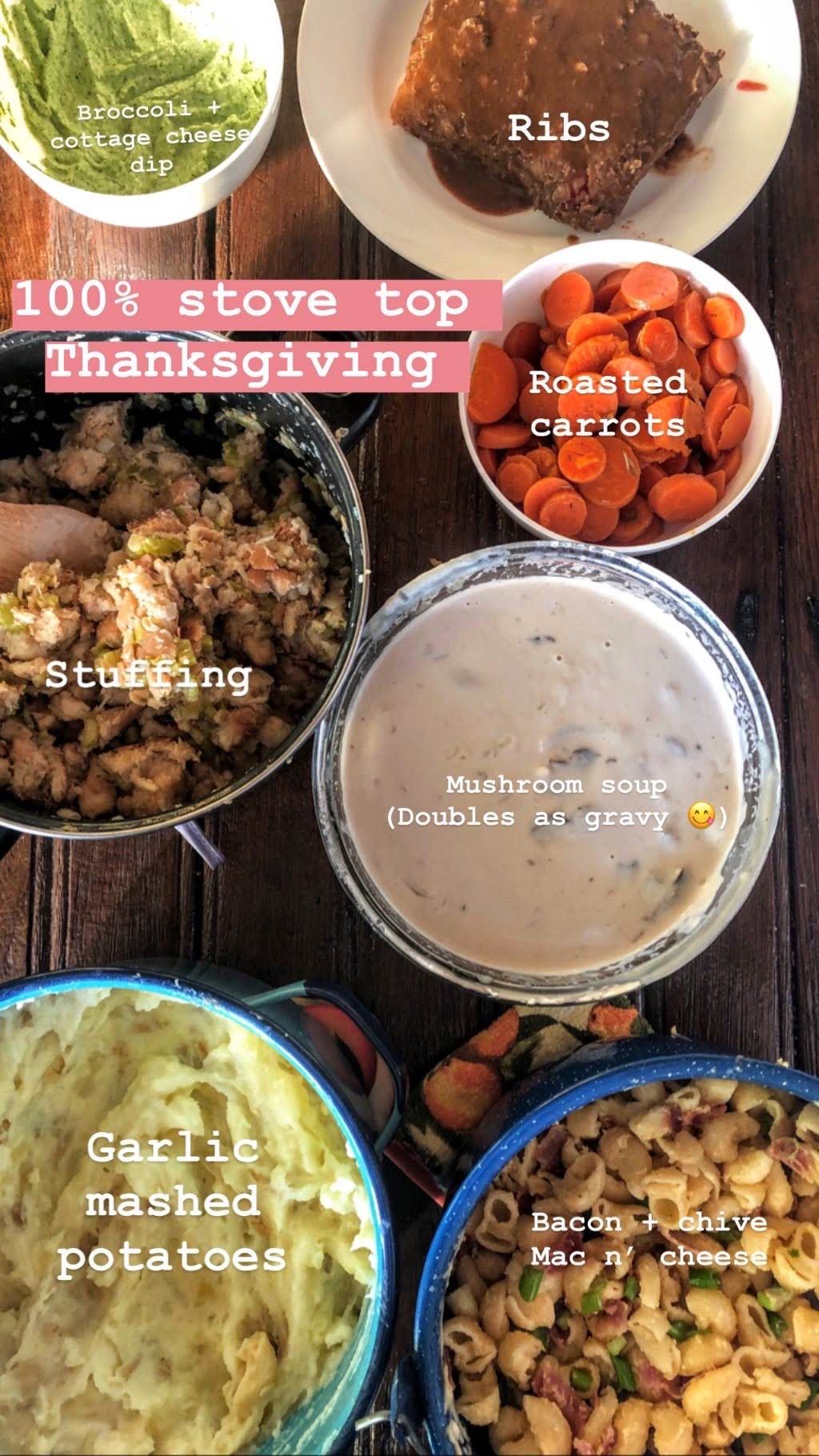 our Thanksgiving spread made completely on the stove top