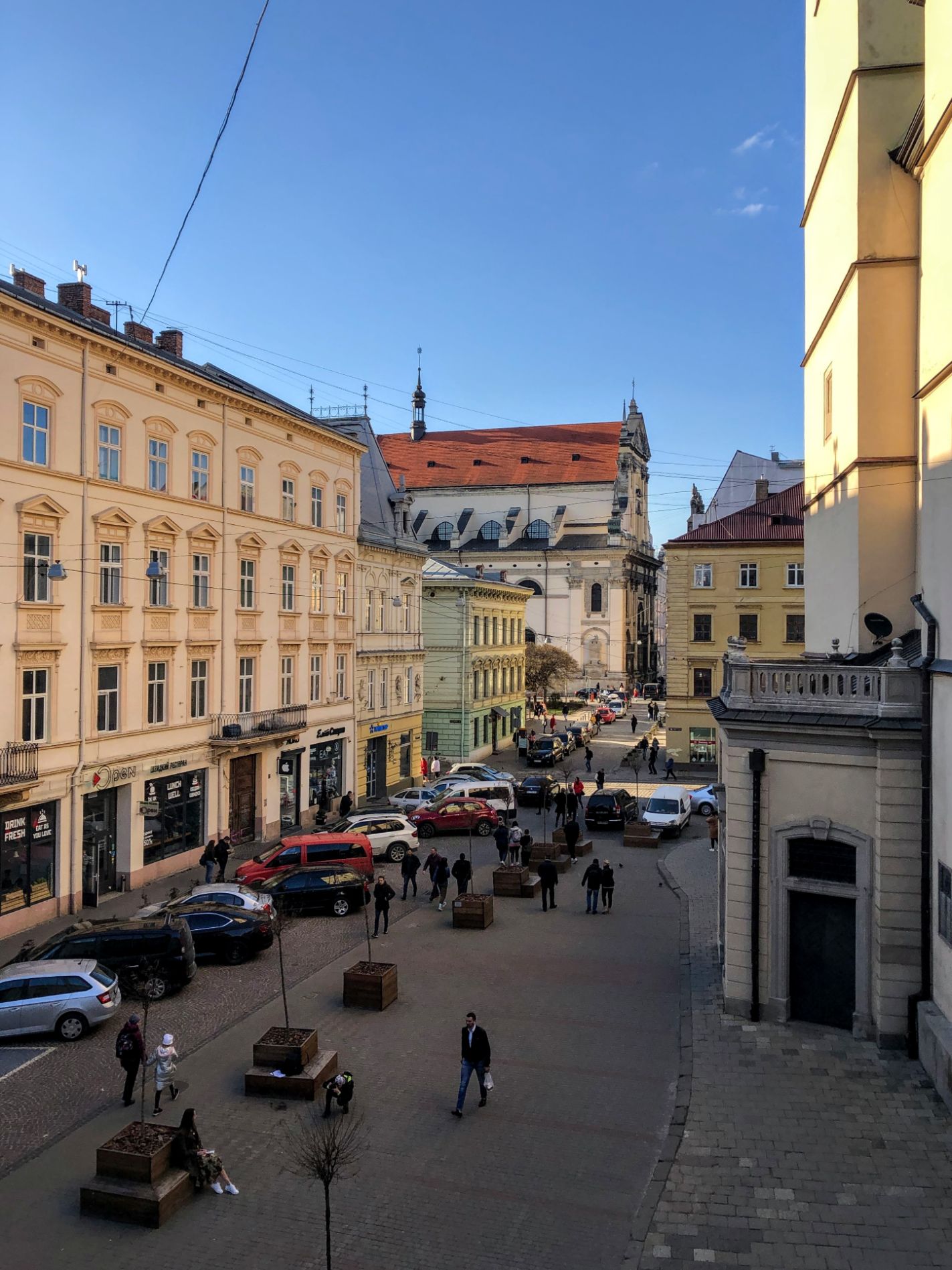 downtown Lviv, Ukraine, from our Airbnb window