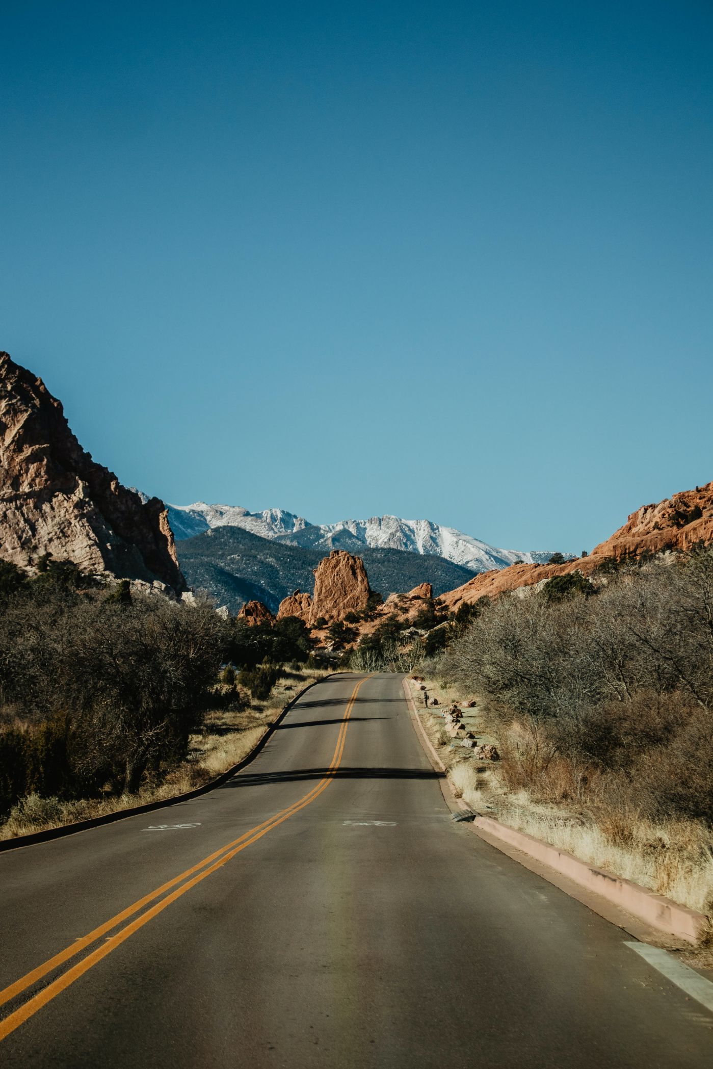 road leading to the red rocks in Garden of the Gods